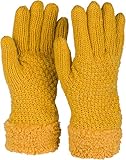styleBREAKER Damen warme Winter Handschuhe mit Perlmuster und Fleece, Thermo Strickhandschuhe, Fingerhandschuhe 09010032, Farbe:Curry
