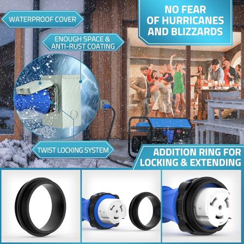 PAULINN Generator Cord 50 Amp 25FT & Power Inlet Box, NEMA 14-50P/SS2-50R Twist Lock Extension Cord with NEMA SS2-50P Generator Inlet, ETL Listed, Weatherproof, Emergency Power Combo Kit by PAULINN - Image 2