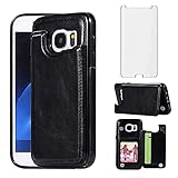 Asuwish Compatible with Samsung Galaxy S7 Wallet Case Cover and Tempered Glass Screen Protector Card Holder Stand Flip Leather Cell Phone Cases for Glaxay S 7 7s GS7 SM-G930V G930A Women Men Black