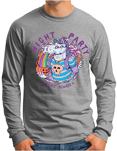 T-shirt manches longues OM3 homme gris chiné motif licorne trippy