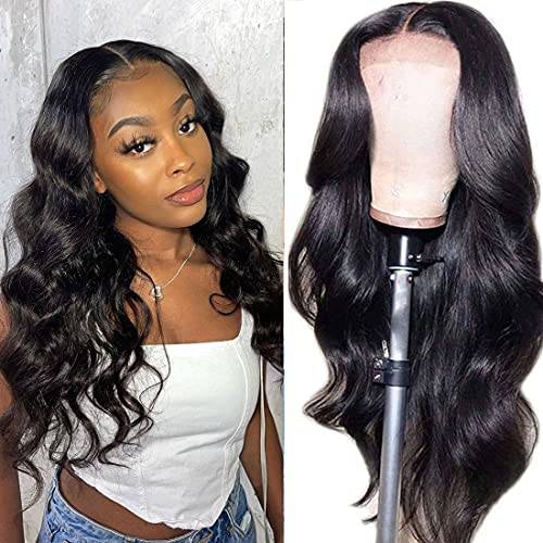 Body Wave Lace Front Wigs Human Hair for Black Women 4x4 Lace Closure Human Hair Wig 150% Density Brazilian Virgin Human Hair Wig Pre Plucked With Baby Hair Natural Black (16 Inch)