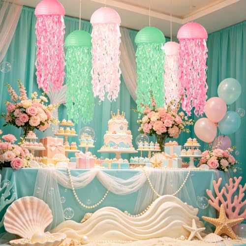 Image of Jellyfish Paper Lanterns 6 Pcs Hanging Ocean Sea Party Decor
