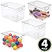 mDesign Deep Plastic Home Storage Organizer Bin with Built-in Handles for Cube Furniture Shelving in Office, Closet, Cabinet, Bedroom, Bathroom, Nursery, Dorm - 4 Pack - Clear