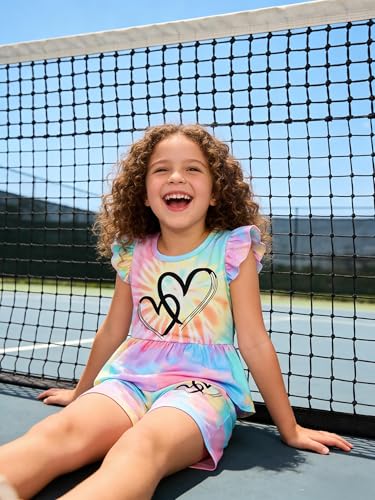 Image of Girls Summer Outfits Toddler Baby Girls Short Sets 2 Piece Clothing Set Flutter Sleeve Shirt and Short 2-7 Years