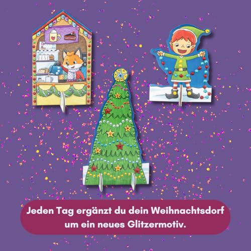 Diamond Painting Adventskalender Glitzerndes Weihnachtsdorf. Mit Material und Werkzeug für 24 Aufsteller: Aufstellwand, Werkzeug und 1200 Diamanten aus Glas in verschiedenen Farben für 24 Aufsteller
