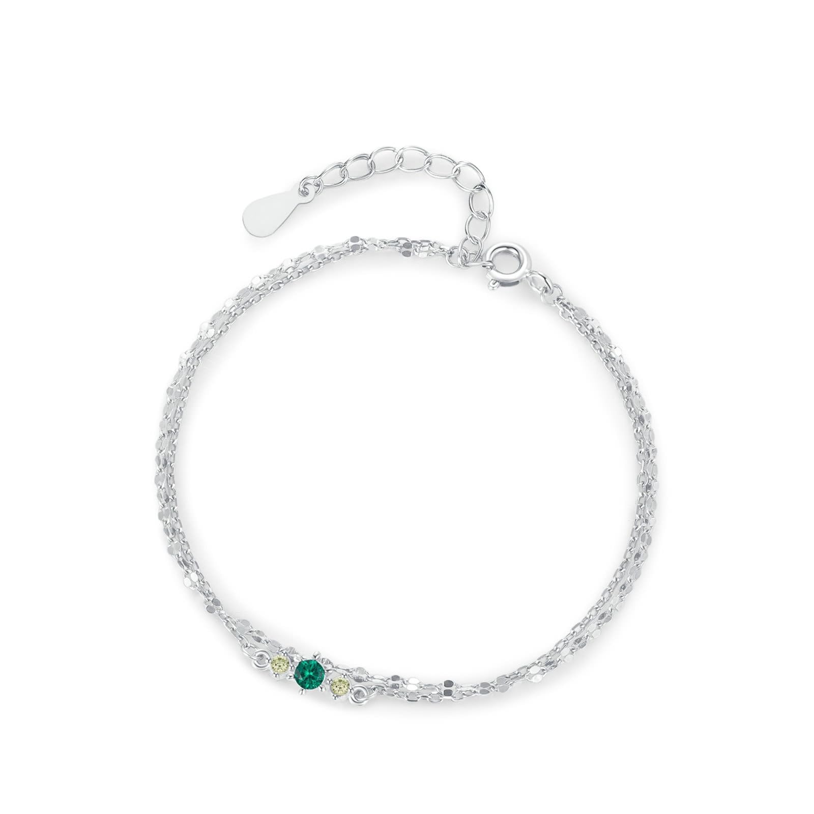 KnSam Pulseras de oro auténtico de 9 K/14 K/18 K, pulseras de doble capa con cadena de laboratorio creado en laboratorio verde esmeralda brazalete blanco oro Au 375/585/750