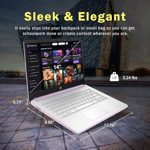Image of HP Stream 14 inch HD Laptop, Intel Processor N150, 4GB RAM, 128GB UFS, Intel Graphics, Webcam, Bluetooth, Windows 11s, Purple (Renewed)