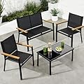 Best Choice Products 4-Piece Outdoor Textilene Patio Conversation Set, Backyard Furniture w/Loveseat, Coffee Table, Steel Frame - Black/Black