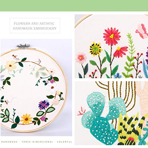 3 Pack Embroidery Kit for Beginners, Embroidery Starter Kit Cross Stitch Kits Beginner with Embroidery Patterns, Embroidery Hoops and Color Threads, Tools Kit