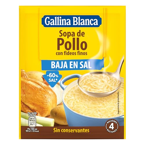Gallina Blanca Sopa de Pollo con Fideos Finos Bajo en Sal, 68g