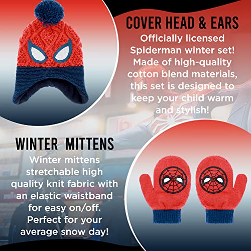 Image of Marvel Spider-Man Boys Winter Hat and Mitten Set, Beanie Hat and Gloves