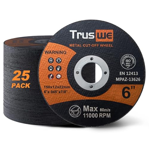 Truswe Cut Off Wheels - 6 Inch Metal and Stainless Steel Cutting Wheel for Angle Grinder Ultra Thin Cut-Off Wheel Cutting Disc (25 PCS 6 x .045 x 7/8 inch Cut Off Wheels)