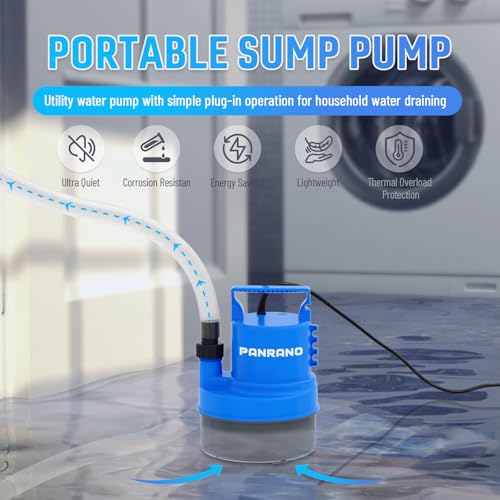 Image of 1 /3 HP Submersible Water Pump 2000 GPH Portable Small Sump Pump For Pool Cover, Basements, Puddles, Gardens Ponds With 16.4 Ft Power Cord and Hose Adapters, Sky Blue