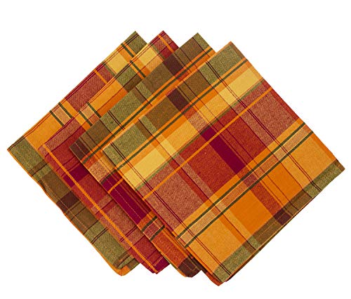 Fennco Styles Harvest Plaid Design Cotton Terracotta Napkins, 20-inch Square, Set of 4 (20