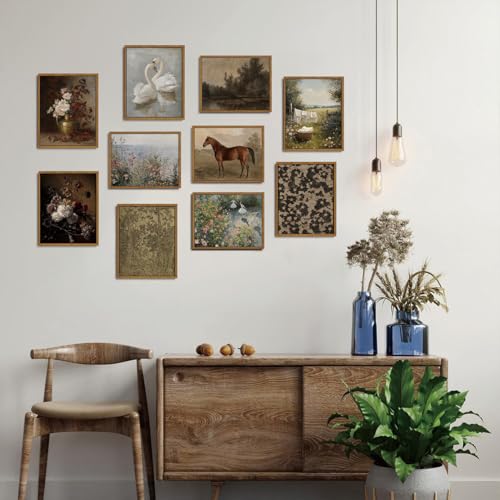 Image of KISSFOX Framed Wall Art Vintage Wall Decor Horse Pictures Equestrian Canvas Art Retro Animal Paintings Farmhouse Artwork For Bedroom Living Room Kitchen