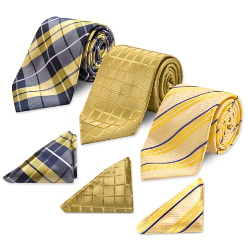 Image of Hi-Tie 3 Pcs Gift Box Mens Tie Set Necktie with Pocket Square Cufflinks Lapel Pin Silk Neck Tie Collection