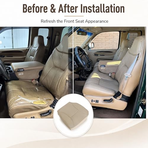 GXARTS Driver & Passenger Side Bottom & Top Lean Back Replacement Leather Seat Covers & Driver Foam Cushion Tan Compatible with Dodge Ram 1500 2500 3500 1998 1999 2000 2001 2002 by GXARTS - Image 2