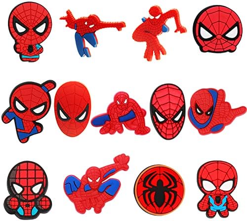 delaimaxiya 13 PCS Spider Shoe Charms for Bands Bracelet Spiderman Shoe Decoration Party Gifts, Clog Pins Accessories Charms Charms Men Boys Adults Sons Kids Party Favor