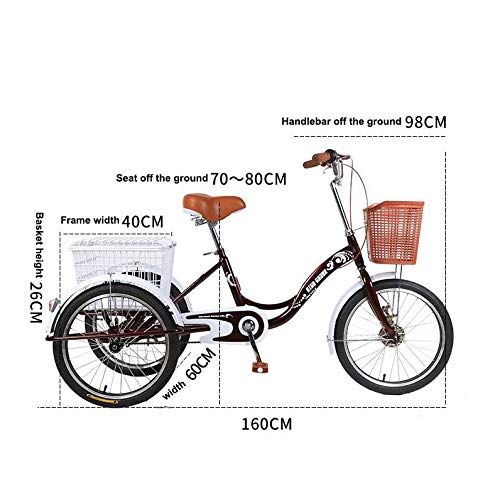 JHKGY Vélo De Tricycle De 20 Pouces,Tricycle Adulte,Vélos À Une Vitesse À 3 Roues,avec Hauteur Réglable,avec Panier Arrière,Trike Cargo pour Personnes Âgées - Image 7