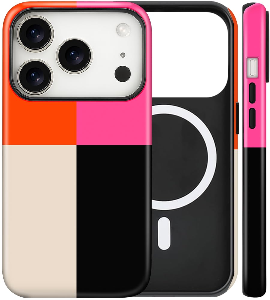 Funda magnética para iPhone 17 Pro, bonita funda protectora de cuatro rayas cuadradas, a prueba de golpes, TPU delgada y policarbonato duro, compatible con MagSafe, diseñada para mujeres y