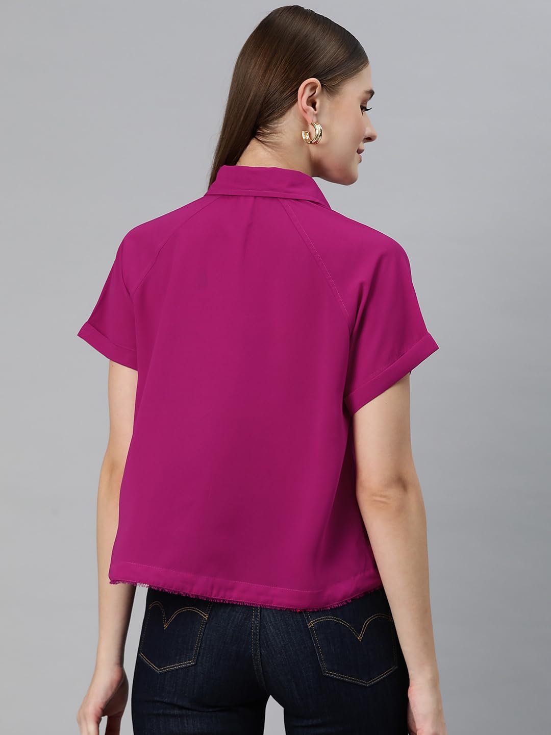 Cottinfab Women Pink Fringed Raglan Sleeves Shirt Style Top 3
