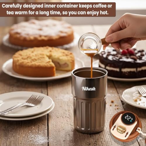 Image of Giftana Personalized Coffee Tumbler with Name, Customized Travel Mug with Lid, Coffee Mug for Men and Women, Birthday Gifts, Valentine's Day Gift, Corporate Gifts for Employee (Silver, 420ml)
