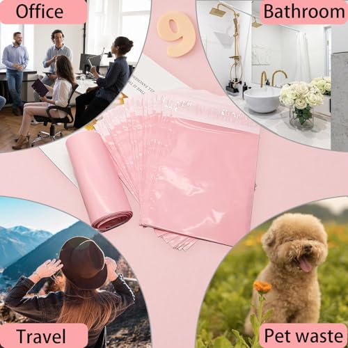 Image of Sanitary Napkin Disposal Bags Feminine Hygiene Bags,100Pcs, Pink, 6.7x9.8IN | 1.67 Mil Thickness, Self-adhesive, Disposable Period Trash Bags, For Pads and Tampons, Blocks Odors