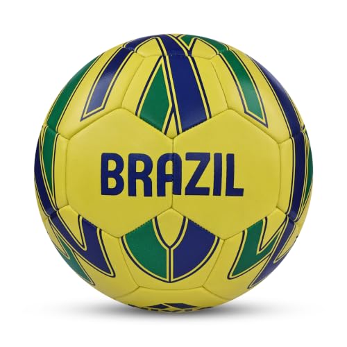 Image of Nivia Kross World Football (Brazil) Training Ball, 32 Panels, Durable Rubber Hand-Stitched, Latex Bladder, As Per AIFF Standards, to Play On Both Natural and Artificial Grass (Size - 5, Yellow /Green)