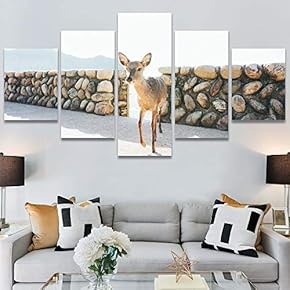 SIGNWIN 5 Panel Canvas Wall Art Animals Deer...