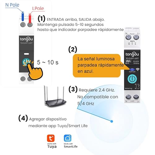 Miniatura 7 de Tongou Diy 1p N Hutschriene Wifi Smart Switch 25a Wlan Relé Inteligente App Ios Android Tuya Smart Life Control Remoto Para Casa Inteligente Con Metraje Control Por Voz Y Cronometraje