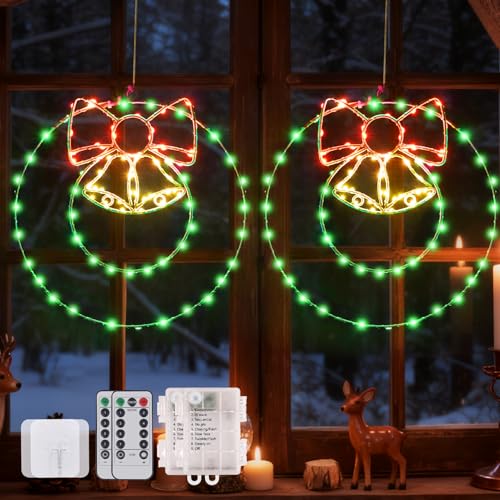 182 LED (2 Stück) Weihnachtsdeko Fenster Beleuchtet, Weihnachtskranz...