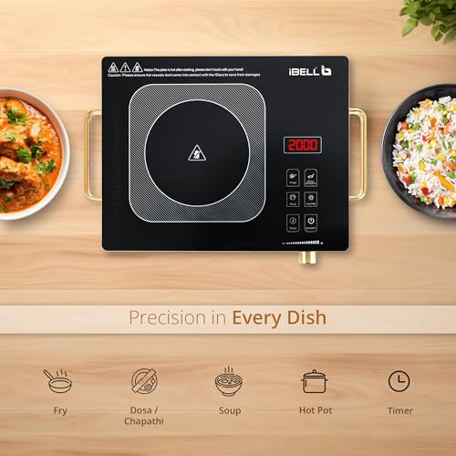 Image of iBELL Infrared Cooktop - 2000W, Temperature Control, Touch Panel, High Energy Efficient, Strong Handle, Compatible with all Cookwares (Golden)