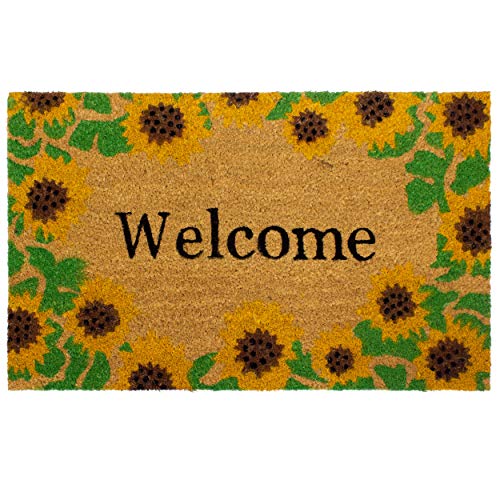 Storm Stopper Doormat Welcome Sunflowers All Weather Heavy Duty Mat 100% Natural Coir Face Non-Slip Outdoor Home Dcor Absorbent Fade Resistant & Pet Friendly 18 x 28