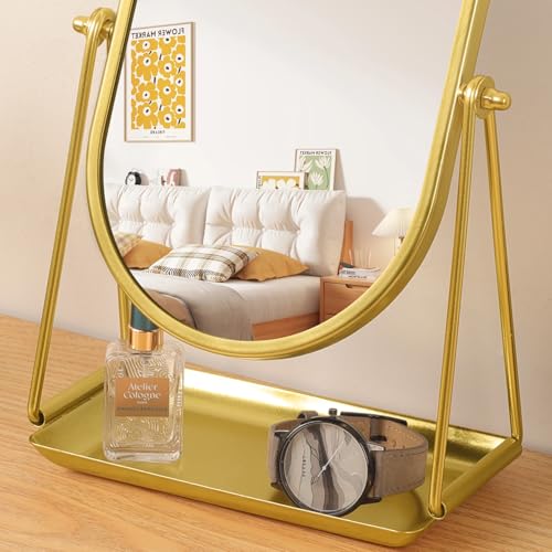 Espejo de Mesa Ovalado Dorado con Almacenamiento y Rotación 360° miniatura 6