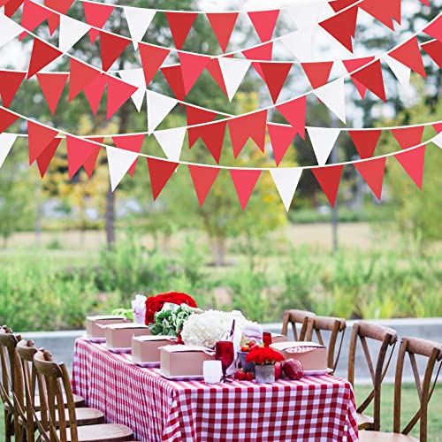 32Ft Red Pennant Banner Fabric Triangle Flag Bunting Garland Streamers For Wedding Engagement Bridal Shower Anniversary Bachelorette Birthday Party Home Outdoor Garden Hanging Festivals Decoration #TOP4
