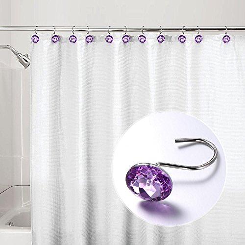 Shower Curtain Hooks Rings,Iieasest Quality Acrylic Decorative Shower Hooks Bling Round Diamond Design Chrome Finish Rings S Roller Hooks For Hanging Curtain Bathroom Home Hotel Set Of 12 (Purple) #TOP1
