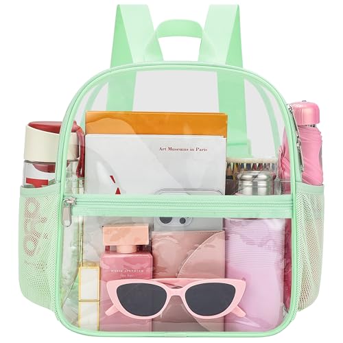 Image of Oraben Clear Backpack Stadium Approved, 12 x 6 x 11 in, Small Transparent Backpack for Concerts, Sports Events, Festivals, Travel, Waterproof PVC, Adjustable Straps, Women Men