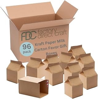 Pack of 96 Kraft Paper Party Favor Milk Cartons - Ready to Personalize Cafeteria Milk Gift Boxes for Wedding, Birthday Party, Baby Shower and Bridal Shower Favors (Size: 3" L x 3" W x 5" H)
