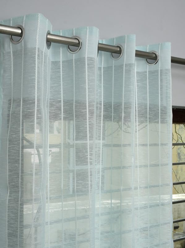 Image of Exporthub Sheer Linen Cotton Curtains for Window 5 Feet Set of 1 Pc, Aqua Blue Light Filtering Breathable Fabric Drapes for Living Room & Bedroom (EHSPR057 54 1)