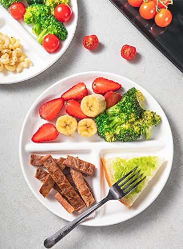 Sweese Portion Control Plate, 9 Inch Divided Plates For Adults, Porcelain Dinner Diet Plate For Balanced Meal Building And Weight Loss- White 173.101 #TOP4