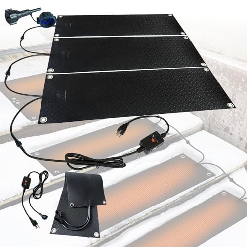 Lot de 2 tapis de fonte de neige 600 W antidérapants pour escaliers et entrées, 30 % plus imperméable, 26 % plus épais, vitesse de fonte de 5 cm/h, 25,4 x 121,9 cm