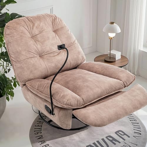 Image of LEHZROAJ Swivel Rocker Recliner Chair for Adult, Power Glider Nursery Rocking Chair, Armless Single Recliner Sofa for Living Room, Oversized & Overstuffed, Phone Holder Included, Brown