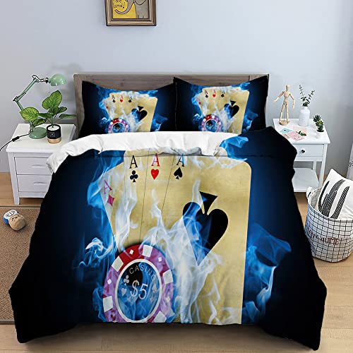 SJSXWQN Parure de Lit 220x240 cm Adulte As De Pique Housse de Couette 2 Personnes avec Fermeture Éclair Doux Respirant Microfibre Housse de Couette et 2 Taie d'oreiller 65x65 cm