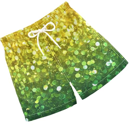 Pigsaly Boys Swim Trunks Bright Lemon Yellow Lime Green Gradient Flashing Glitter Boys Board Shorts Swimsuit Swimwear 5T