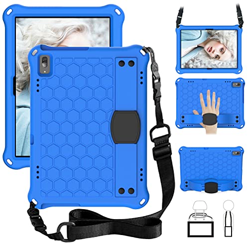 Protection Lenovo Tab M10 TB-X505F coque antichoc noire et bleue avec sangle et support