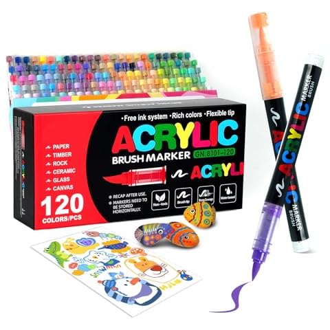 Yolaka 120 Colors Acrylic Paint Pens, Quick-Drying Soft Brush Tip Acrylic Paint Markers, Acrylic Brush Markers Set for Wood,Canvas,Rock,Canvas,DIY Crafts Making, Acrylic Painter Ink, Waterproof Cover