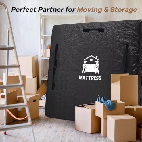 Image of Mattress Bags for Moving, BETU Mattress Protector Waterproof Mattress Cover Storage Bags with 8 Heavy-Duty Handles and Zipper for Bed Extra Thick Large Reusable,77 inchx42 inchx15 inch,Black,2 Pack
