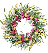 Bibelot Spring Tulip Wreath for Front Door, 22 Inch Tulip Lavender Floral Wreath, Artificial Spri...