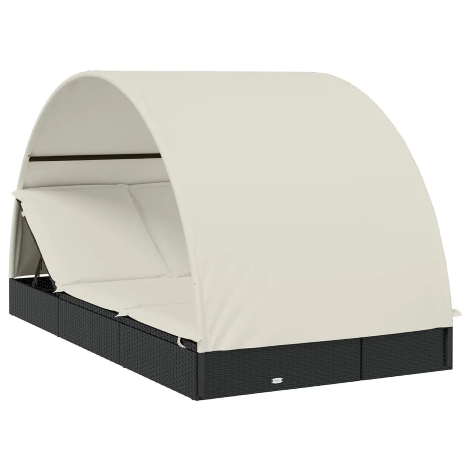 Homgoday Lit double toit rond noir 211 x 112 x 140 cm en polyrotin, chaises longues, canapé-lit, chaises de jardin, lit de piscine, lit de jardin