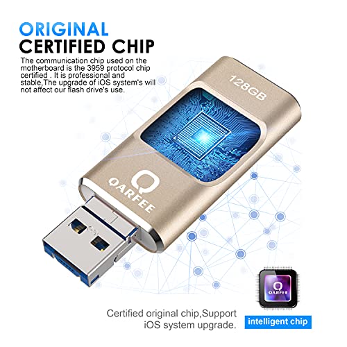 USB Flash Drive 128GB 3.0 Photo Stick for iPhone/iPad/Android/PC Mobile USB Memory Stick External Storage Devices Protected by Password-128GB-Gold - Thumbnail 5